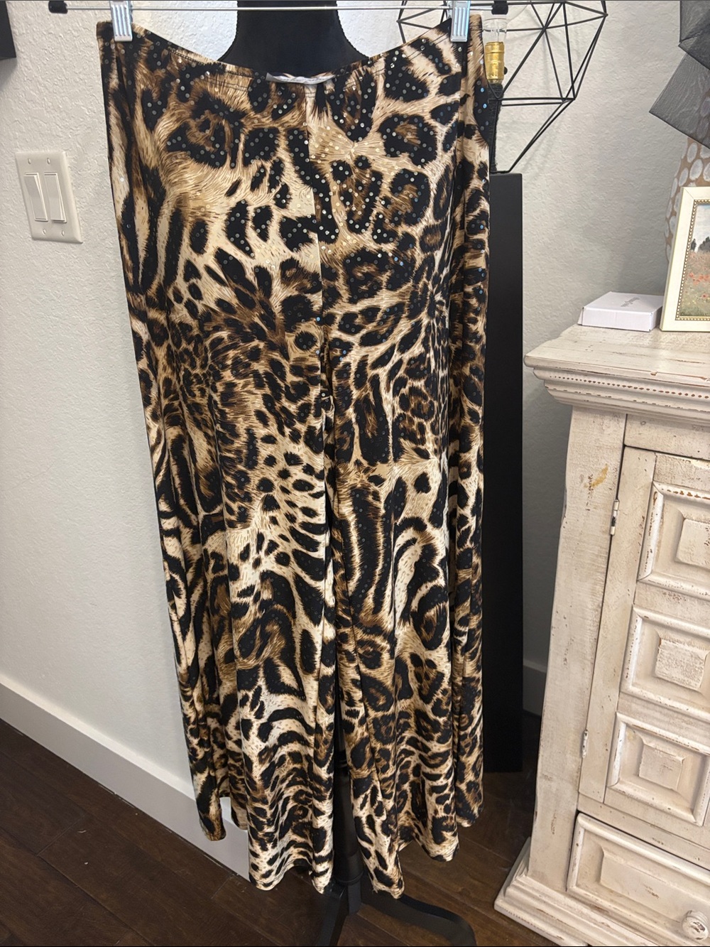 Leopard Print A-Line Maxi knit pants in Brown and Black